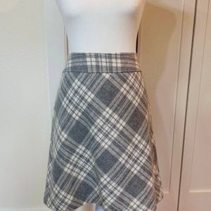 Talbots Womens Gray White Plaid Wool Blend A-Line Side Zip Skirt 10P